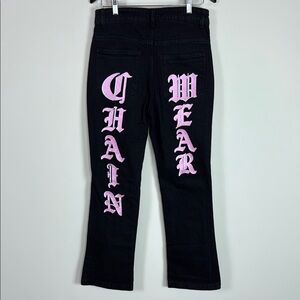 Lukamachain Mens Embroidered Pink on Black Jeans‎ Size Small